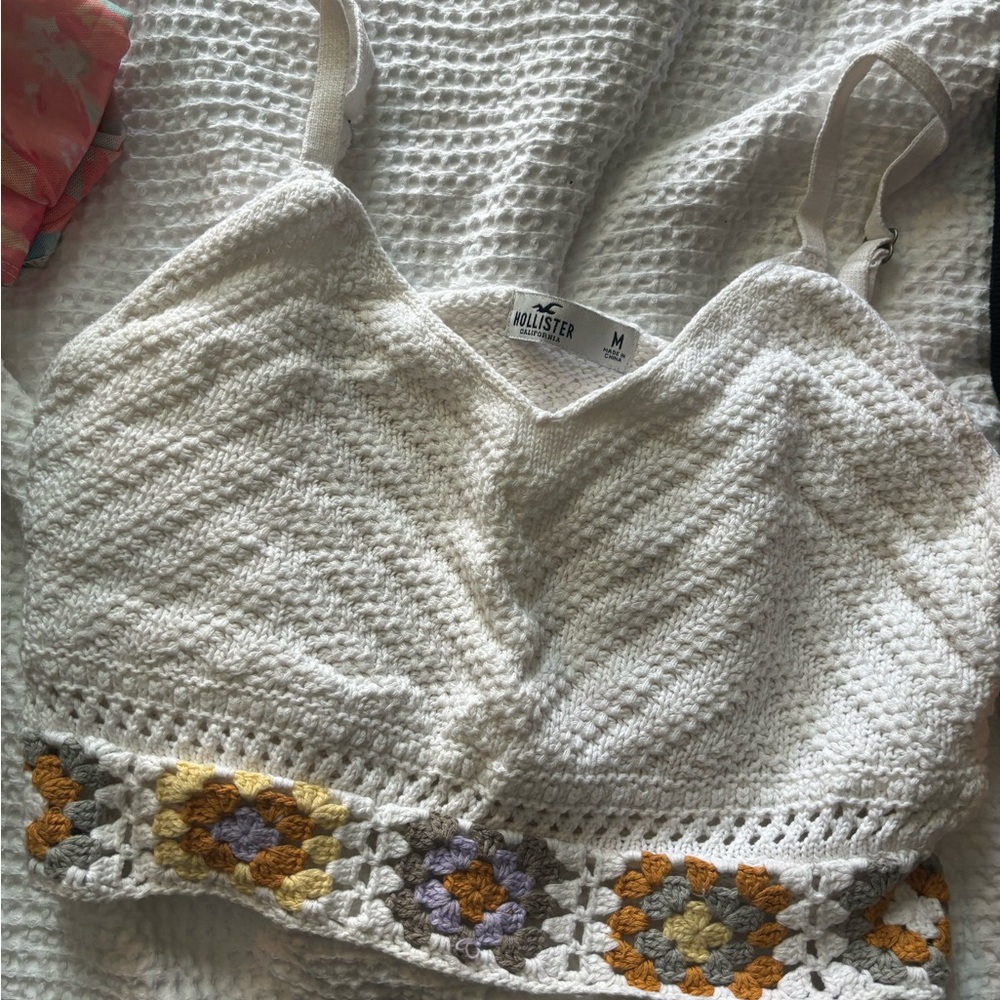 Hollister Crochet Knit Top with Colorful Accents